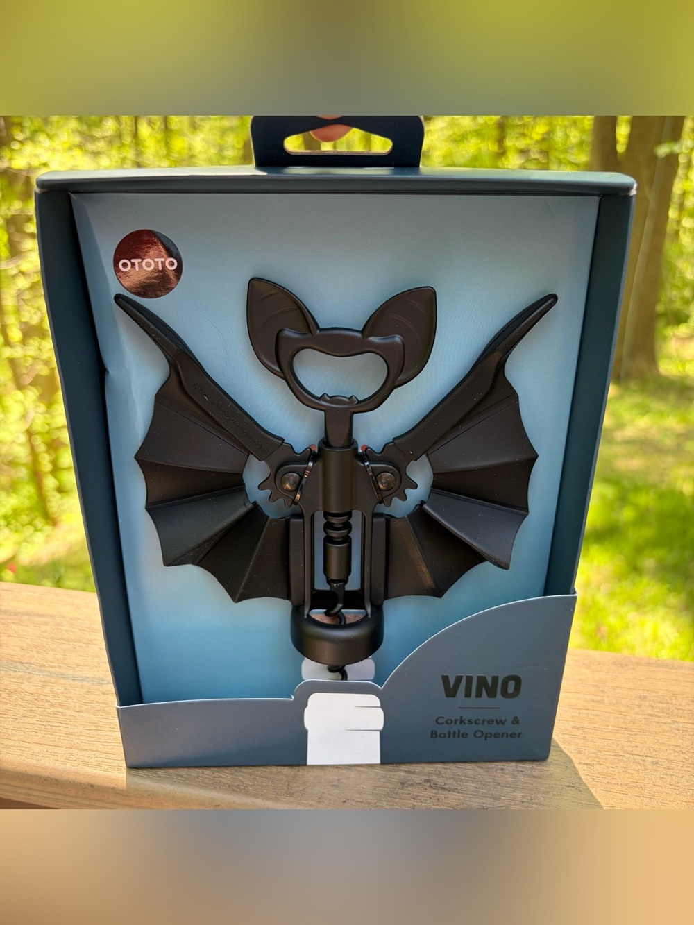 OTOTO Bottle Opener Corkscrew 2-in-1 Wine Beer Novelty Bat Black NIB